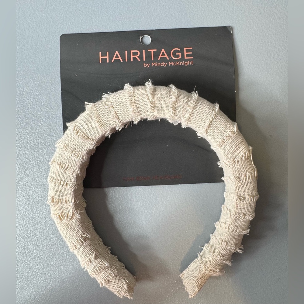 HAIRITAGE by Mindy McKnight Beige Frayed Fabric Headband boho burlap raw neutral